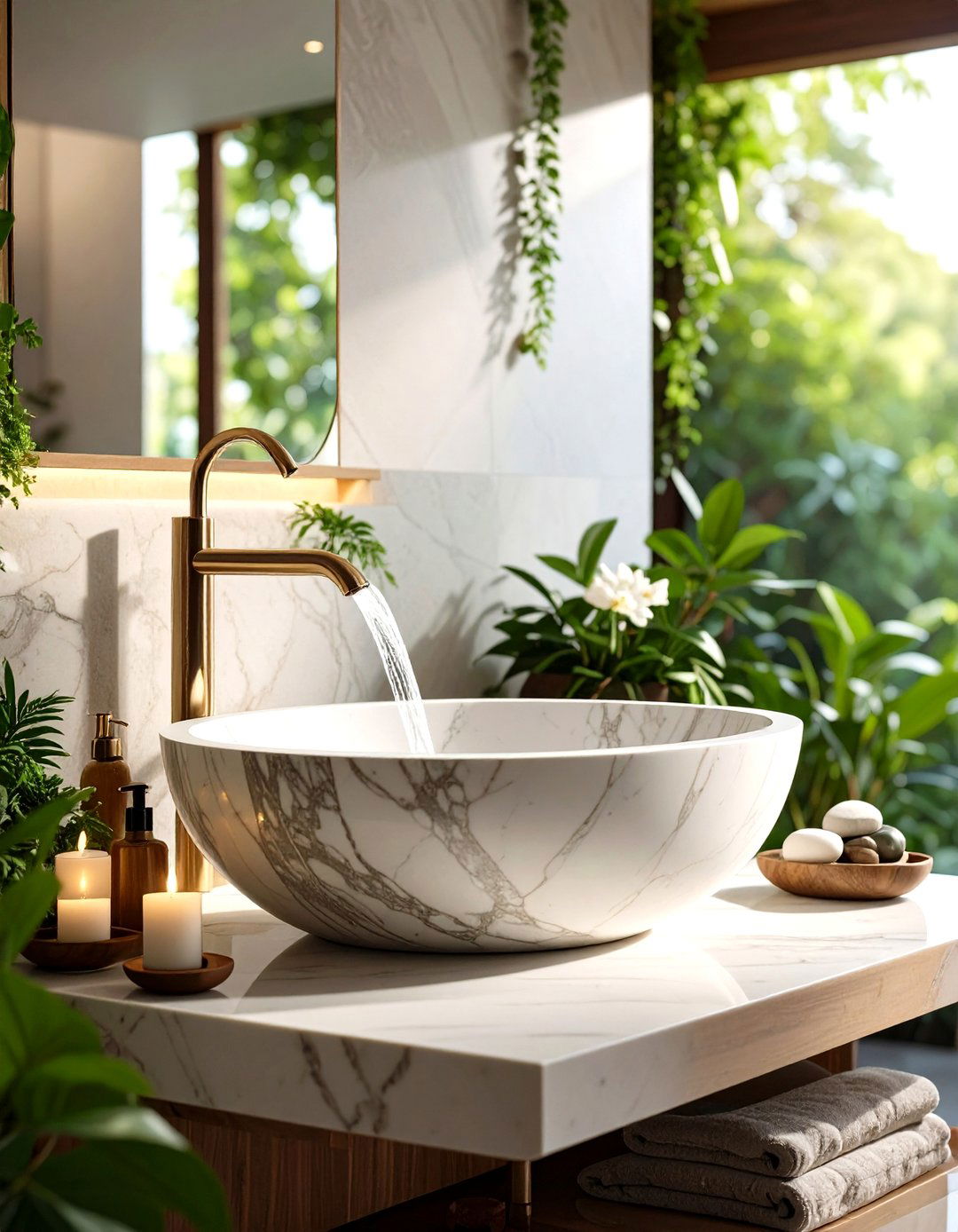 Stone Vessel Sink Spa Features - 24 Spa Decor Ideas
