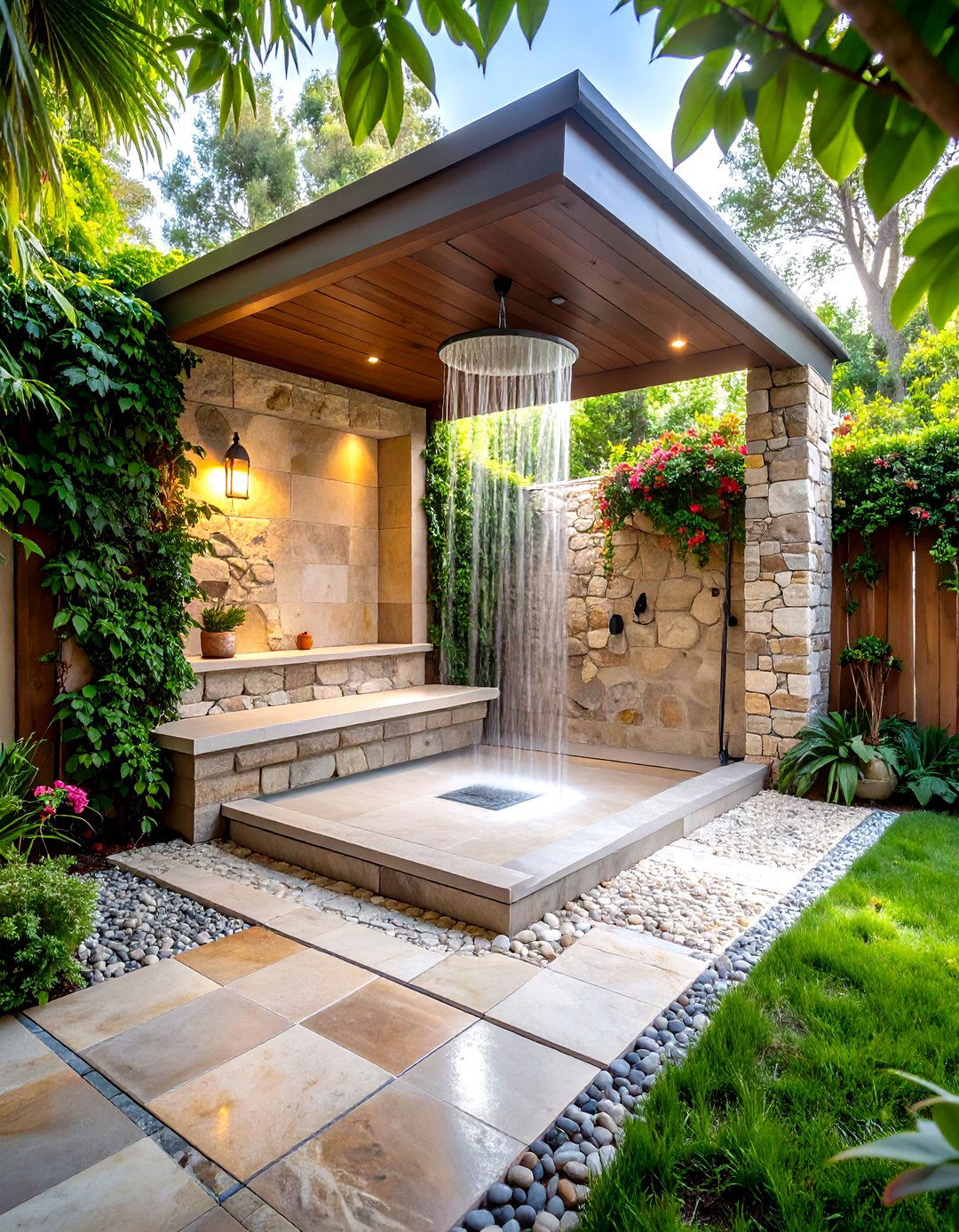 Stone Wall Mediterranean Garden Shower - 24 Outdoor Shower Ideas
