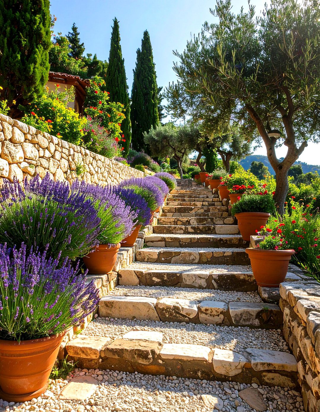 Stone Wall Mediterranean Hillside Garden - 24 Hillside Terraced Garden Ideas