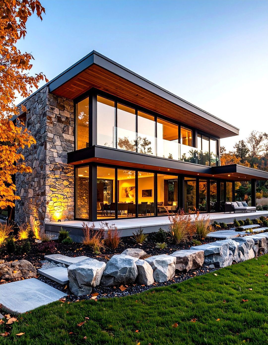 Stone and Glass Transparency - 24 Stone Exterior Home Ideas