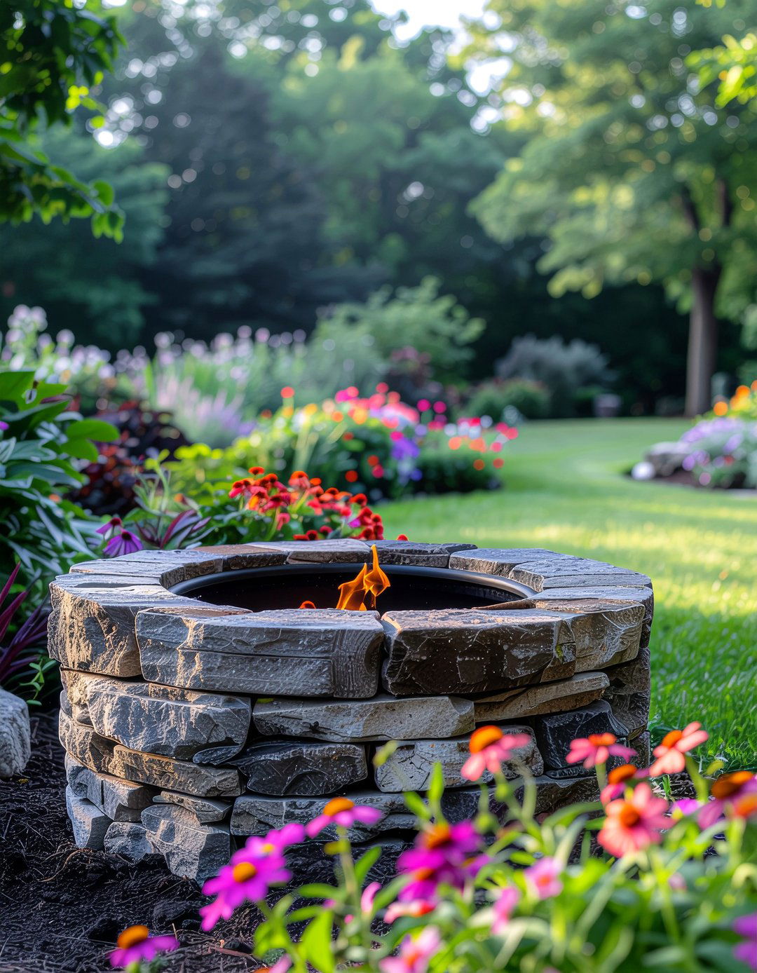 Stone and Mortar Permanent Installation - 24 Truck Rim Fire Pit Ideas