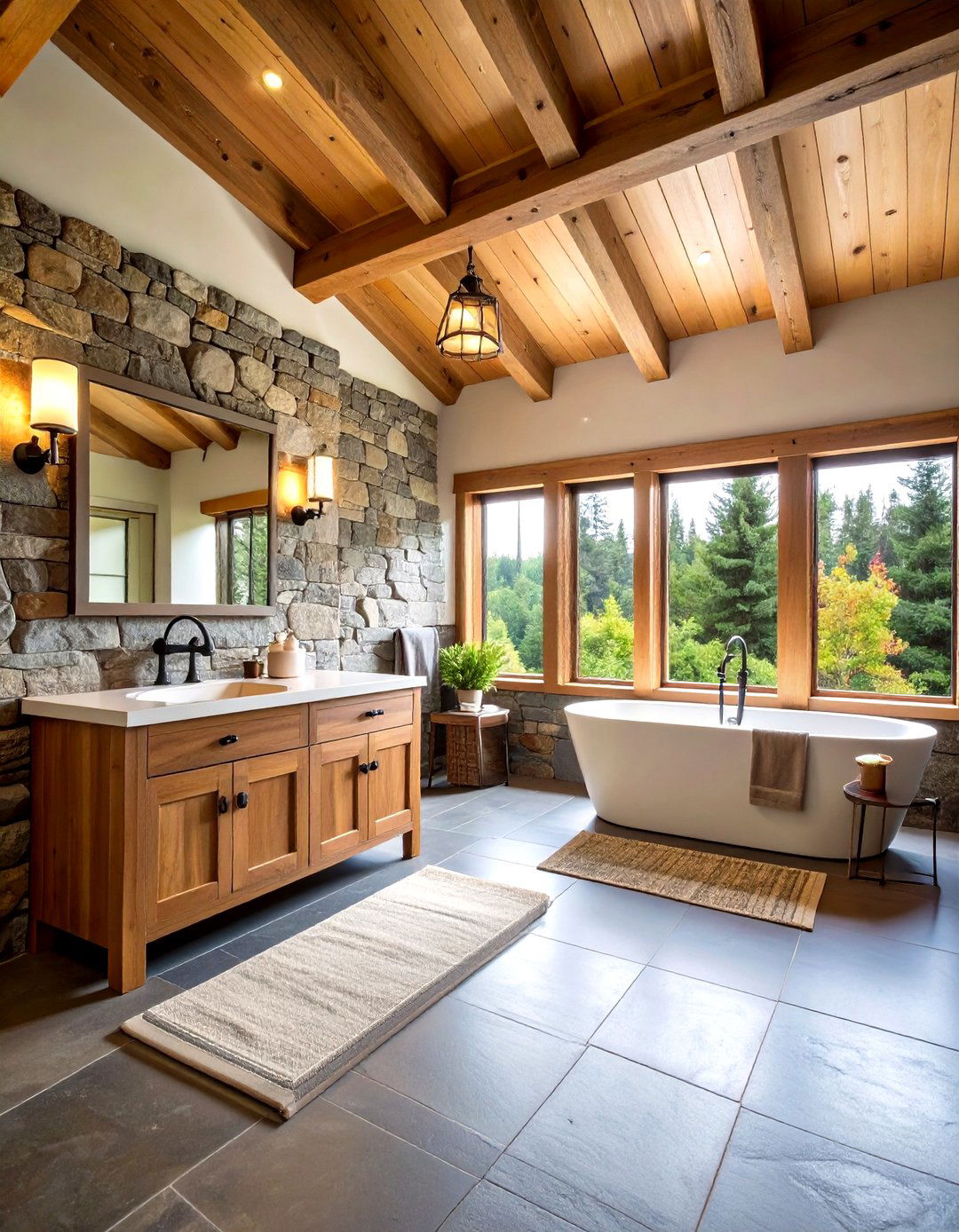 Stone and Timber Bathroom - 24 Country Bathroom Ideas