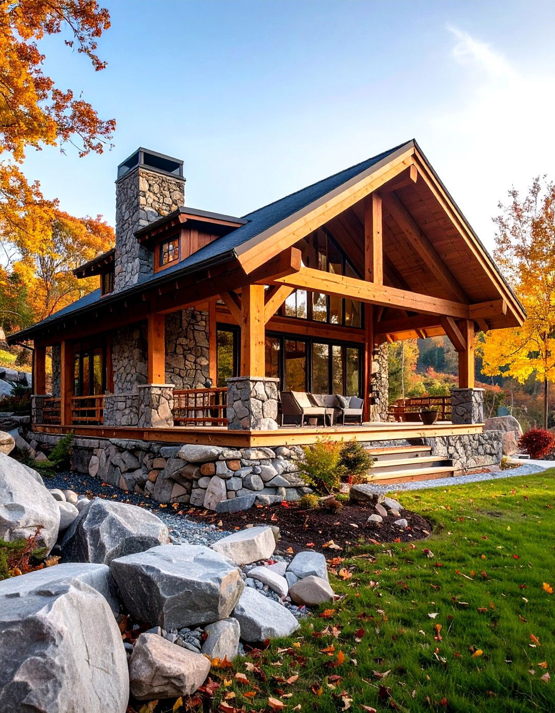 Stone and Timber Frame Showcase - 24 Stone Exterior Home Ideas