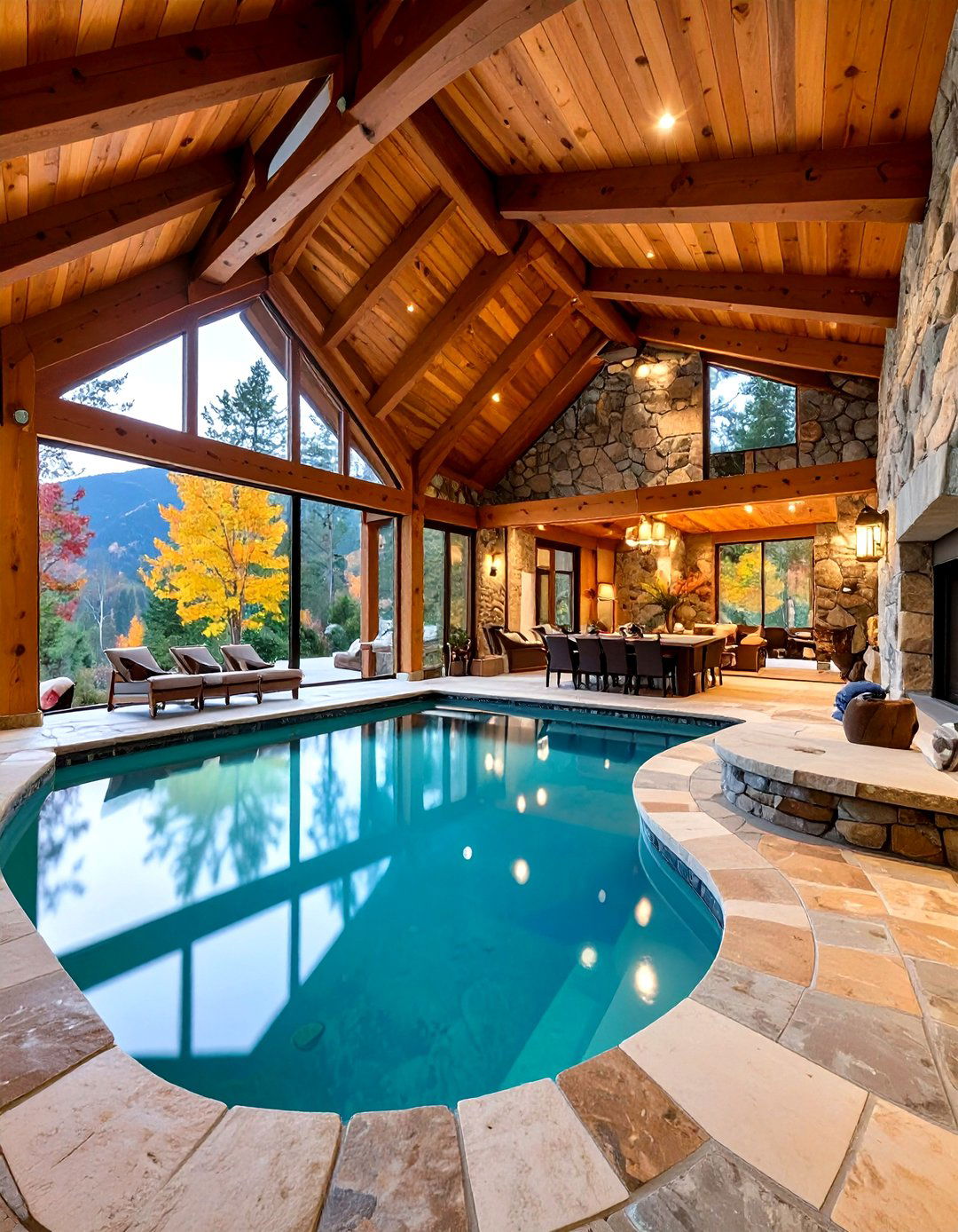 Stone and Timber Pool House with Vaulted Ceiling - 24 Rustic Pool House Ideas