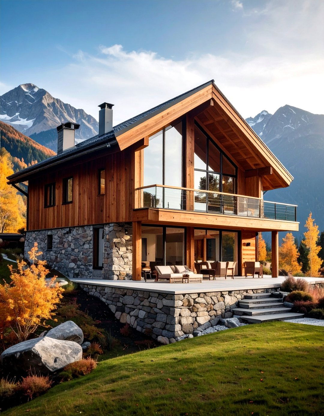Stone and Wood Combination - 24 Scandinavian House Exterior Ideas