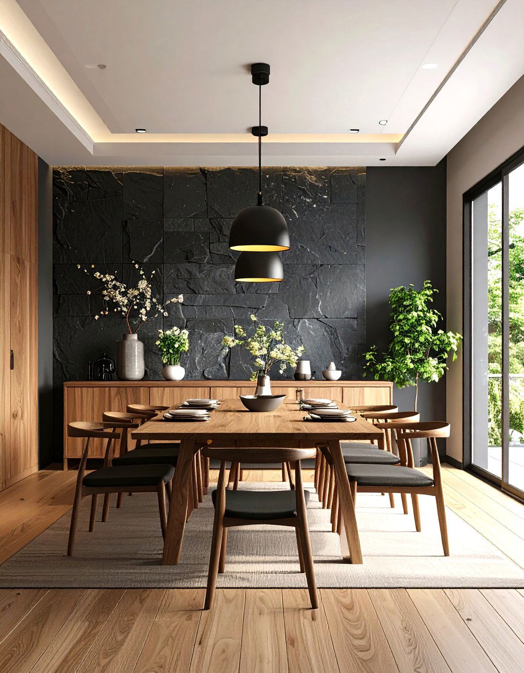 Stone and Wood Dining Room - 24 Japanese Dining Room Ideas