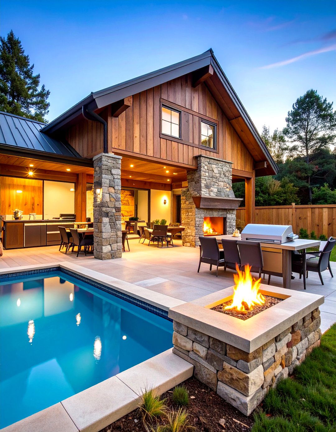 Stone and Wood Pool House with Outdoor Kitchen - 24 Rustic Pool House Ideas