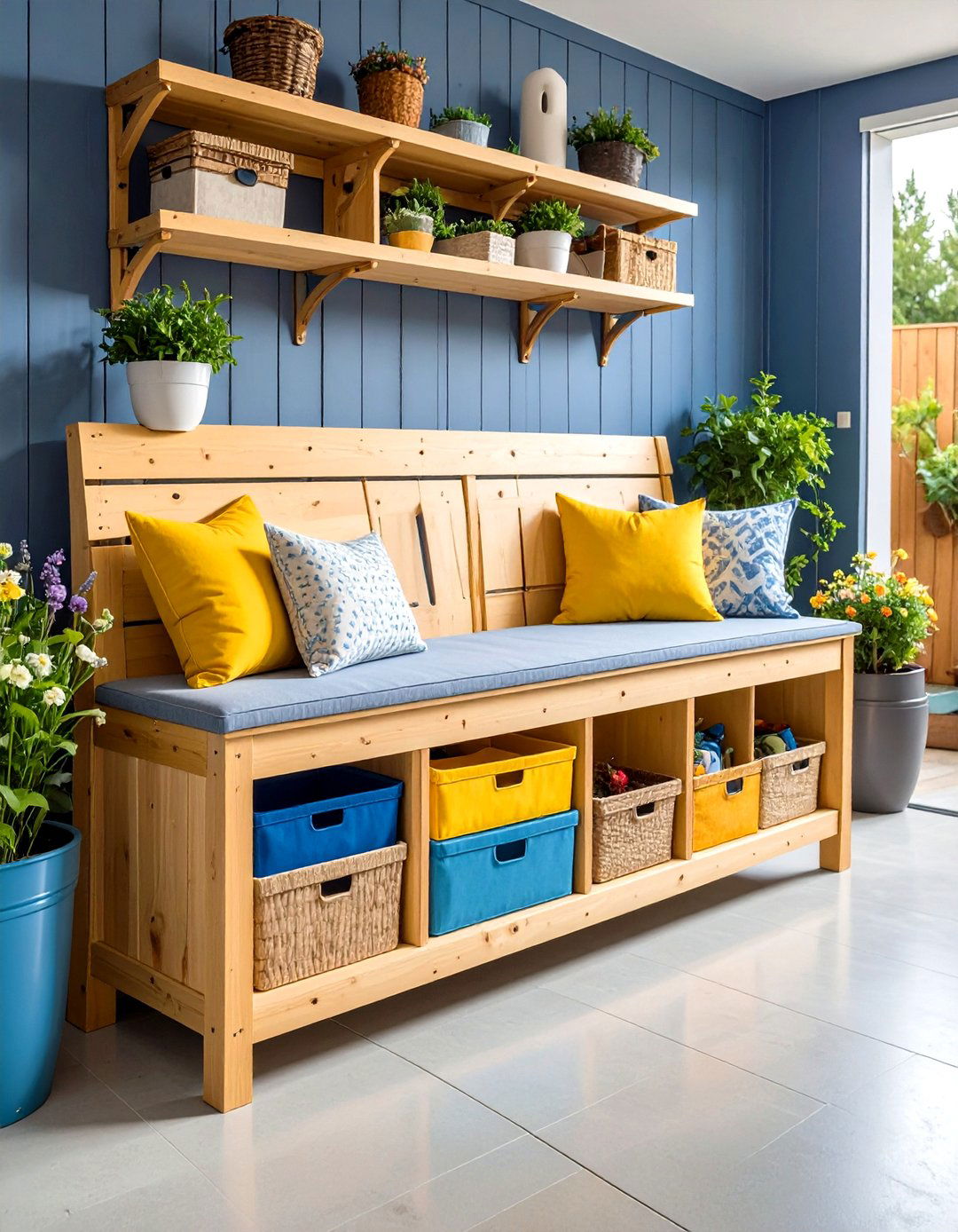 Storage Bench with Cubbies - 24 Garage Entryway Ideas