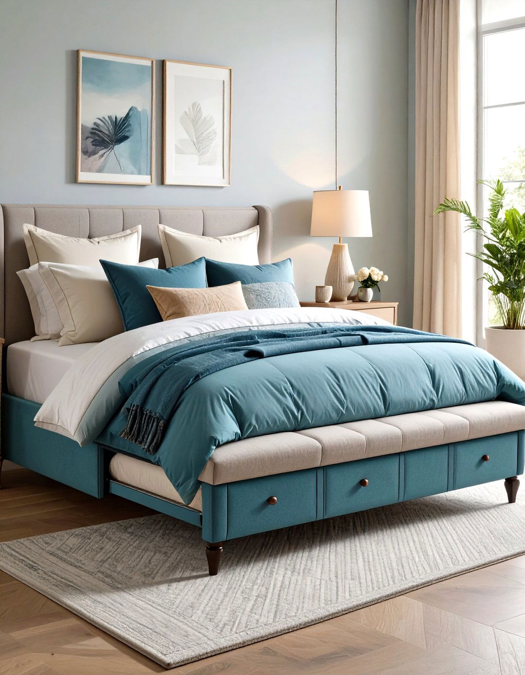 Storage Bench with Cushioned Top - 24 Comforter Storage Ideas