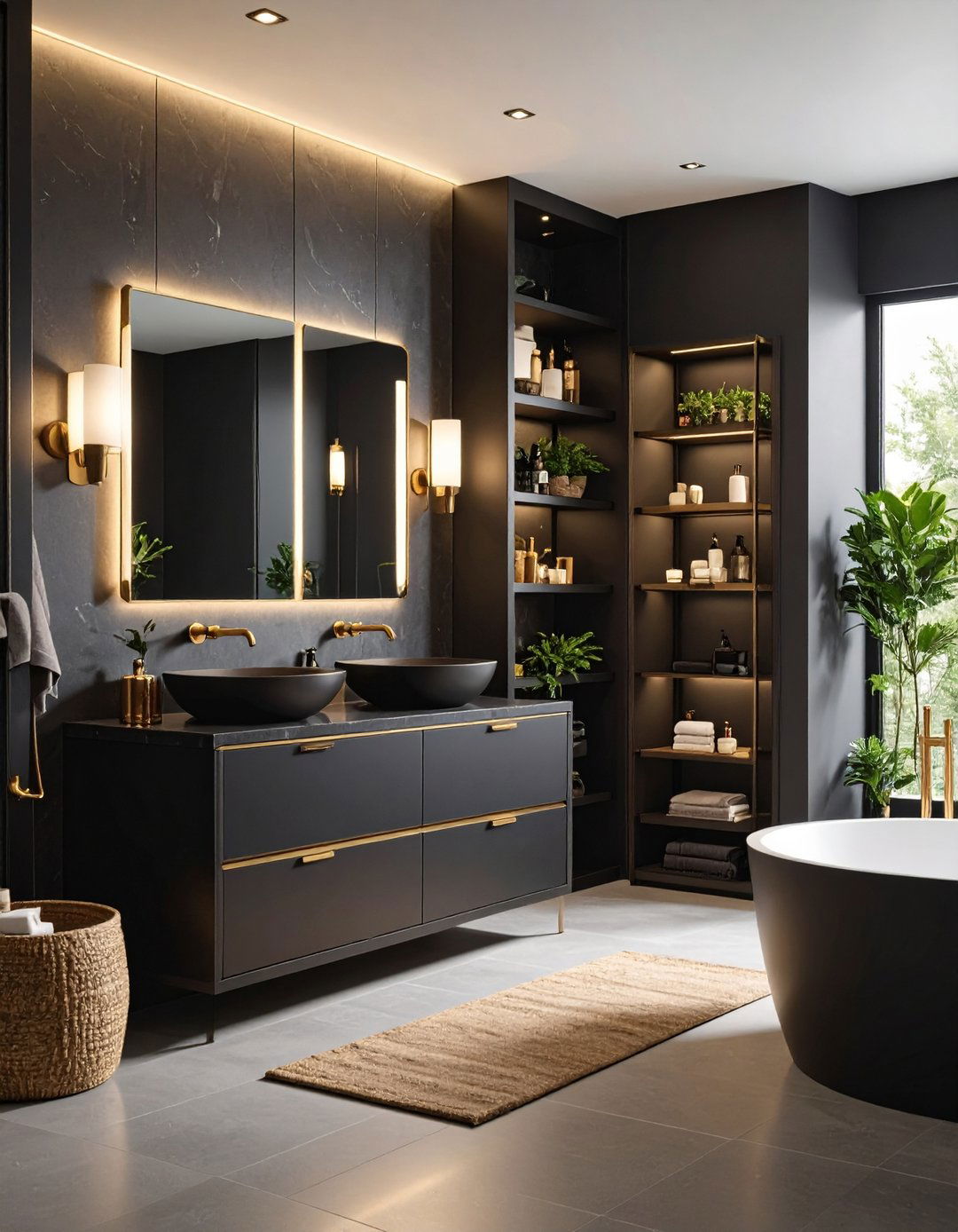 Storage Cabinet Solution Elegance - 24 Black and Gold Bathroom Ideas