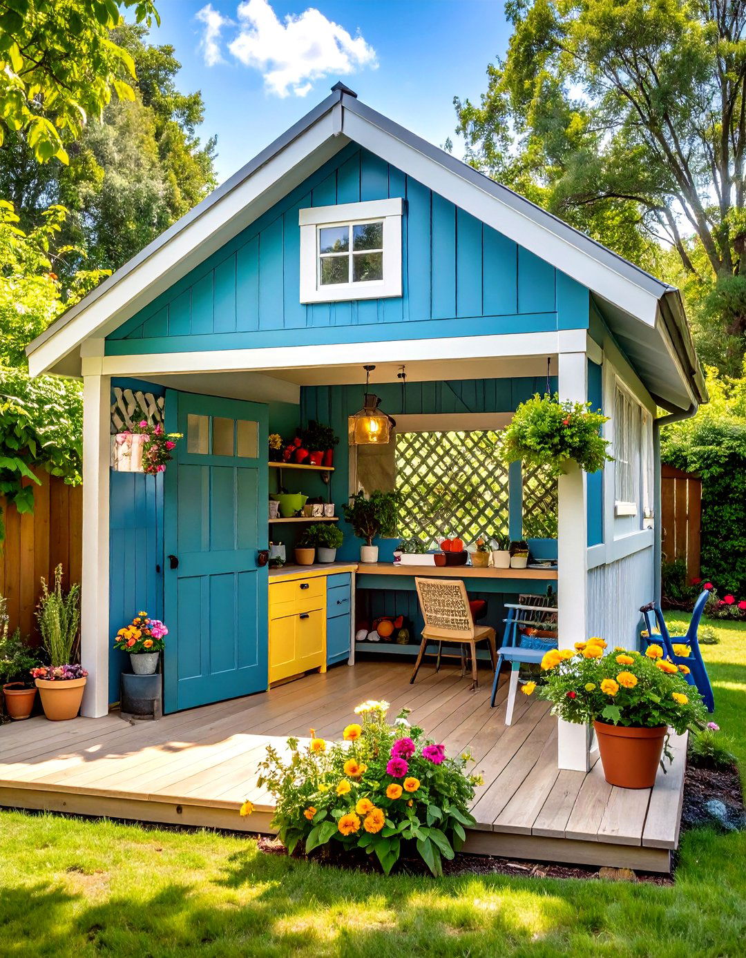 Storage Shed with Lattice Enclosure - 24 Under Deck Landscaping Ideas