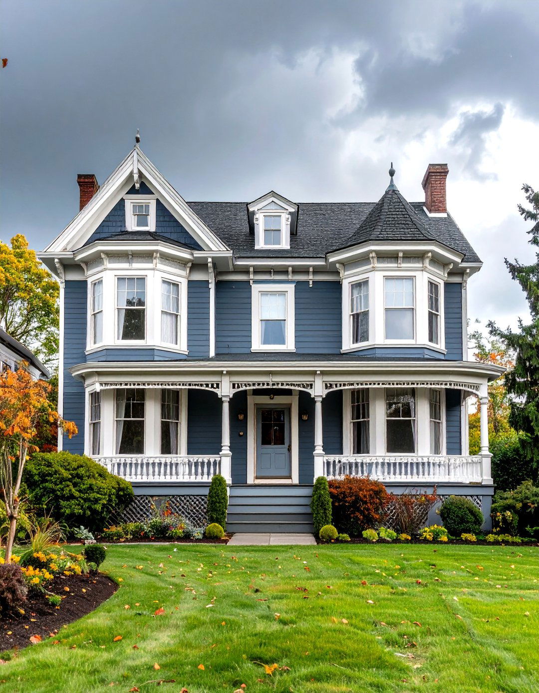 Storm Cloud Gray Exterior with Bay Windows - 24 Gray Exterior House Paint Ideas