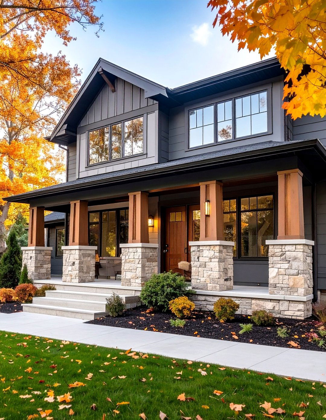 Storm Grey with Cream Stone Accents - 24 Dark Grey House Exterior Ideas
