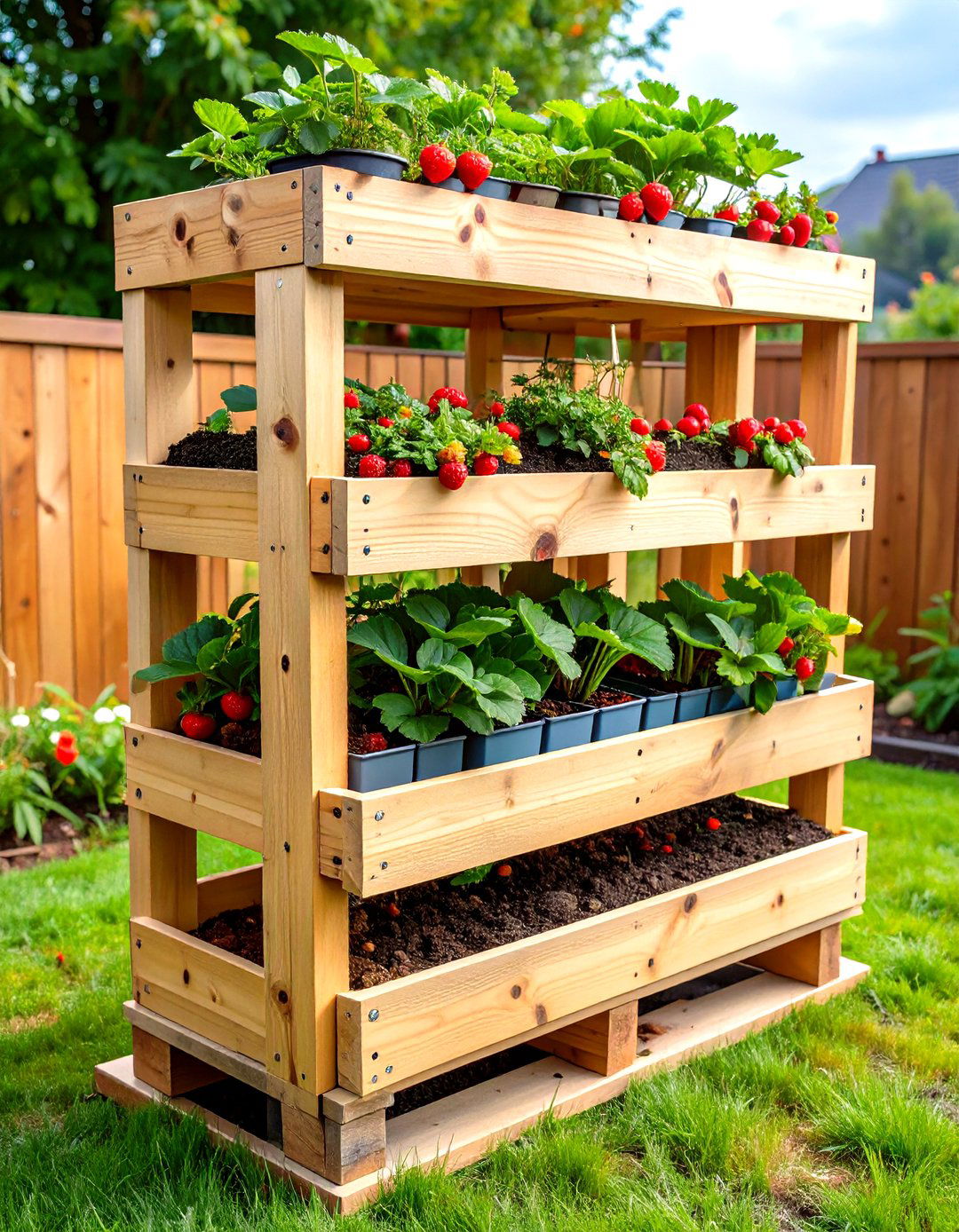 Strawberry Vertical Growing System - 24 Vertical Pallet Garden Ideas