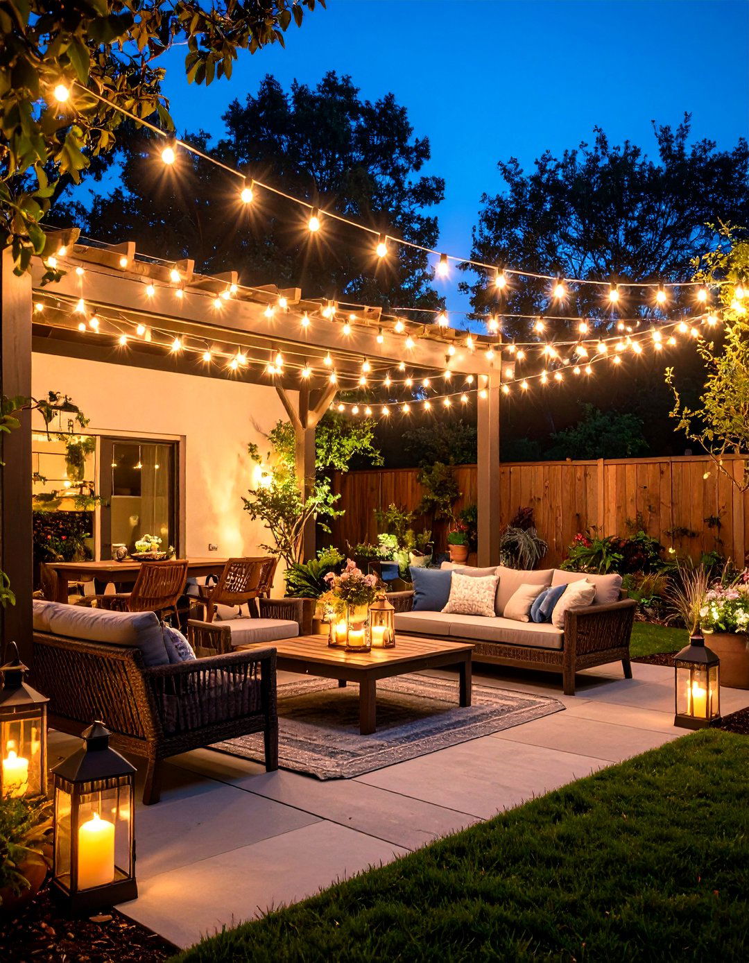 String Light Ambiance Patio - 24 Small Backyard Patio Ideas