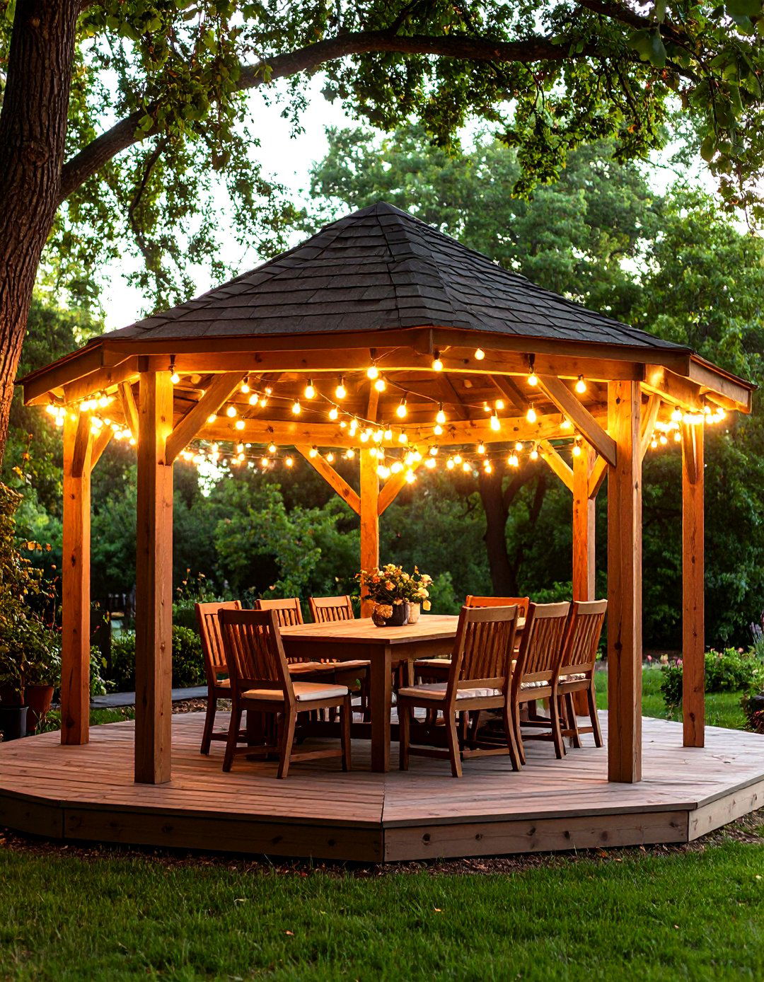 String Light Cafe Ambiance - 24 Gazebo Lighting Ideas