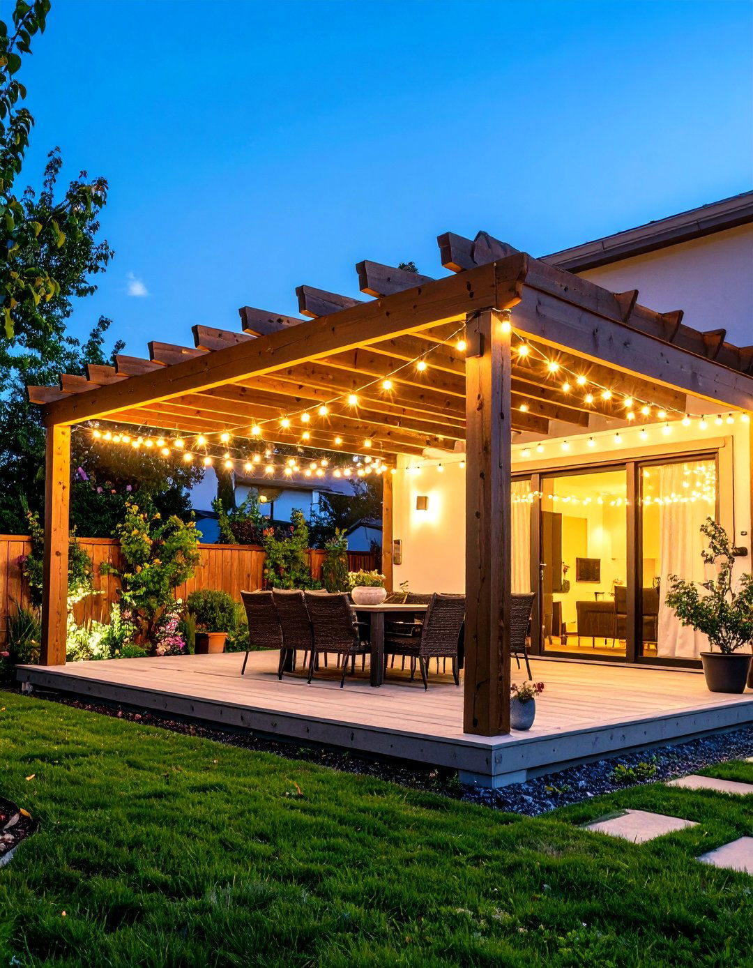 String Light Canopy Magic - 24 Townhouse Backyard Ideas