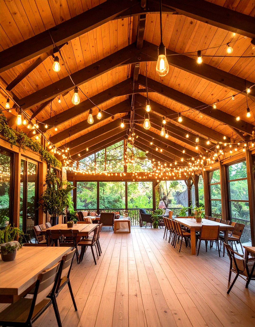 String Light Ceiling with Decorative Wire Framework - 24 Shed Ceiling Ideas