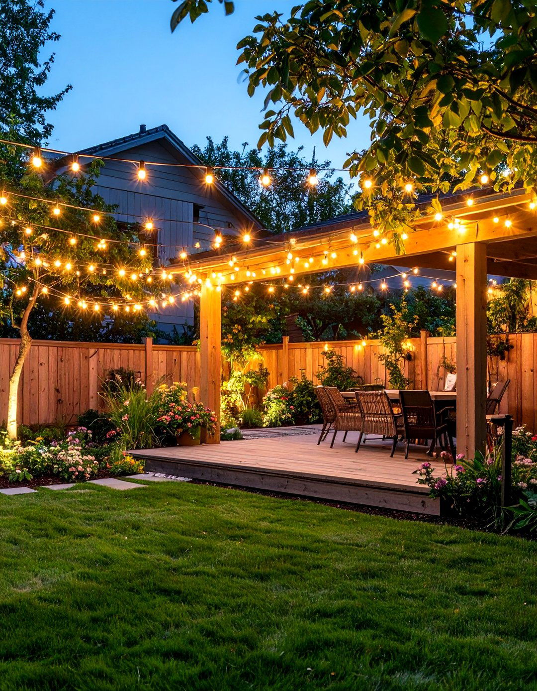 String Light Garden Ambiance - 24 Budget Small Garden Ideas