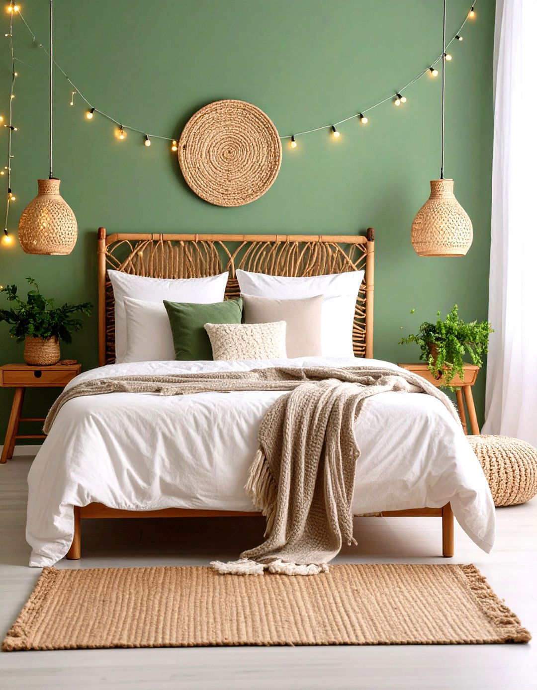 String Lights Sage Green Bedroom Magic - 24 Boho Sage Green Bedroom Ideas
