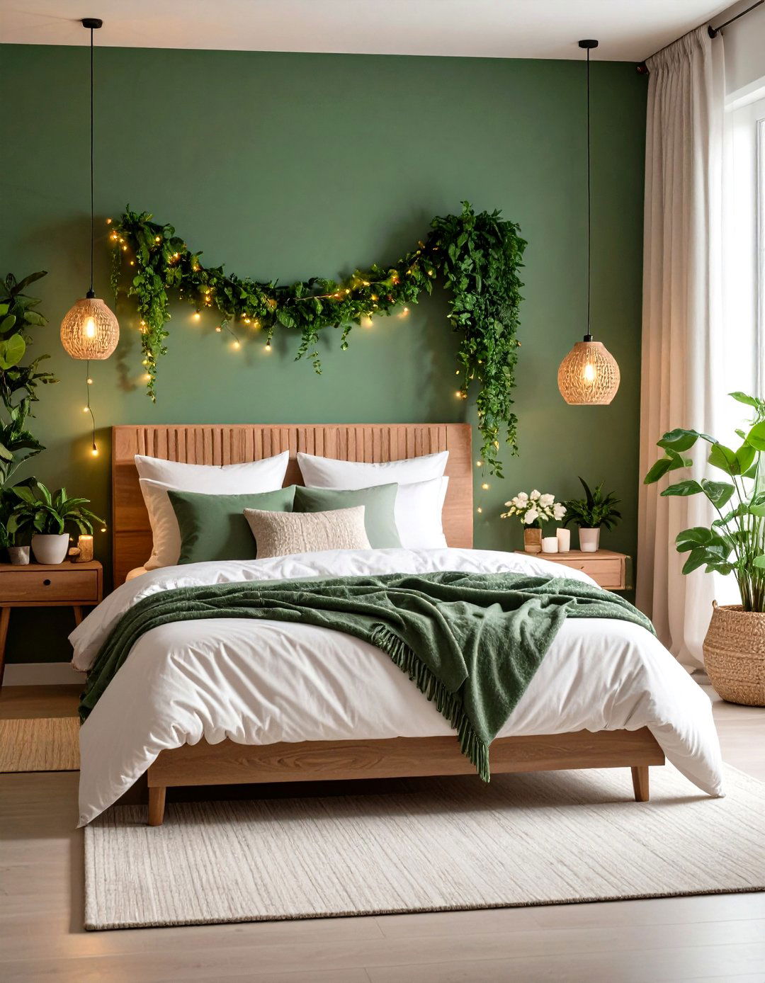 String Lights with Artificial Vines - 24 Small Bedroom Lighting Ideas