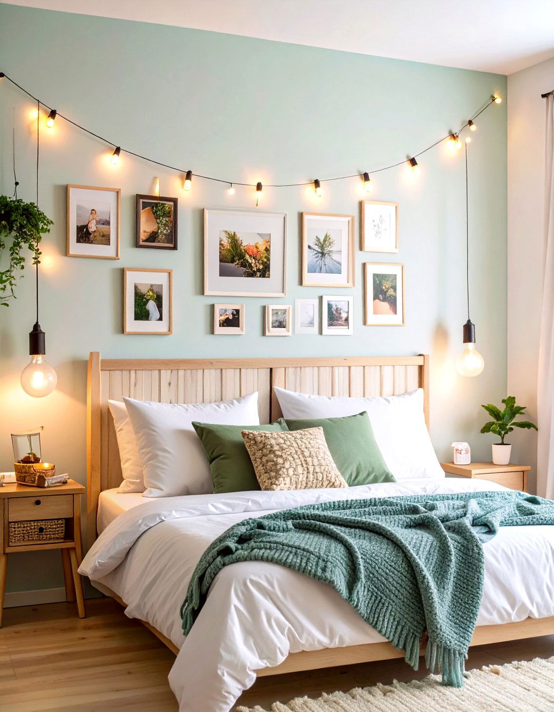 String Lights with Photo Clips - 24 Small Bedroom Lighting Ideas