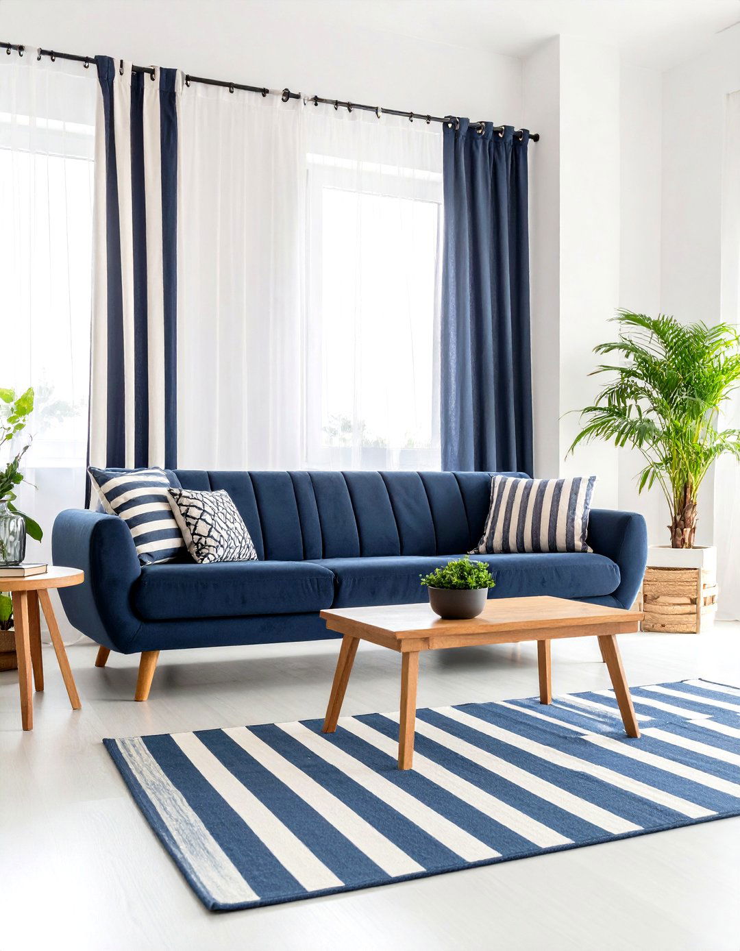 Striped Accent Living Room - 24 Preppy Living Room Ideas
