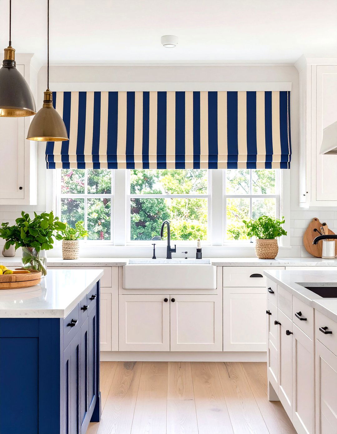 Striped Kitchen Valance with Classic Linear Design - 24 Kitchen Valance Ideas