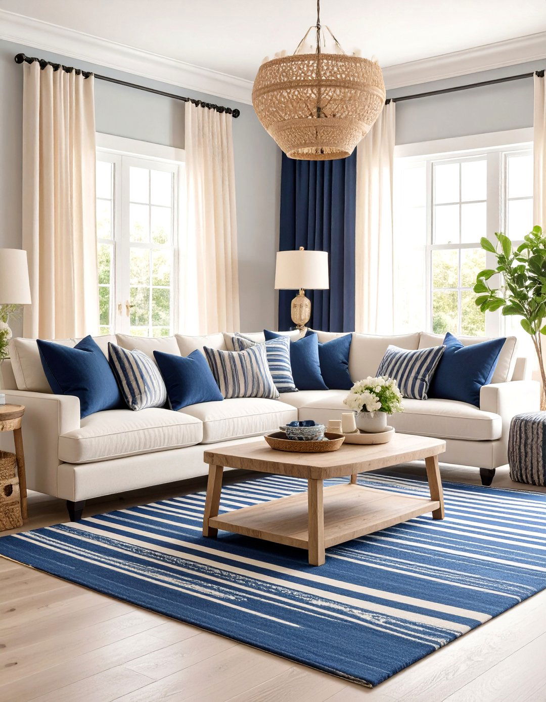Striped Patterns Coastal Style - 24 Coastal Living Room Ideas