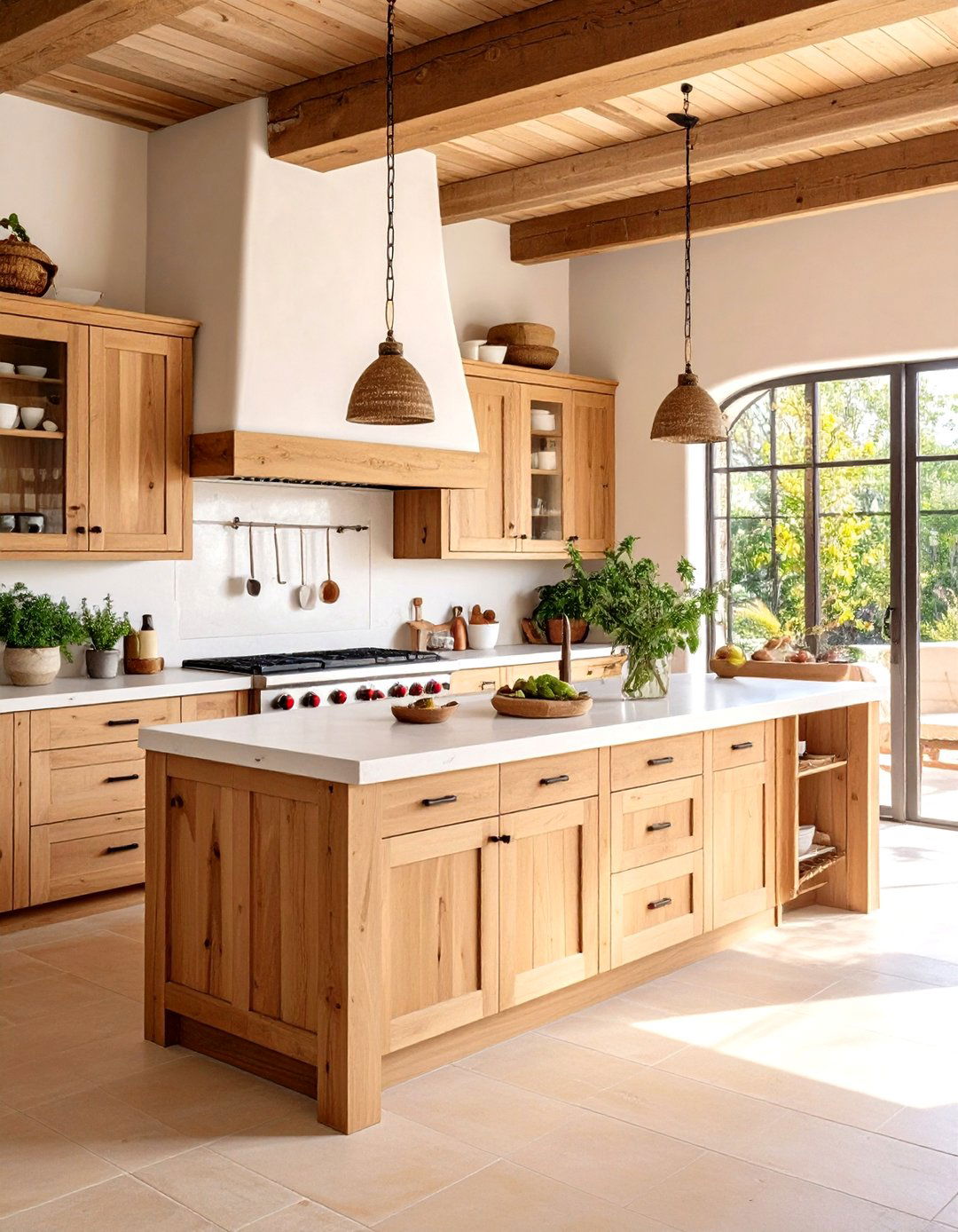 Stucco Kitchen with Natural Wood Cabinet Integration - 24 Stucco Outdoor Kitchen Ideas