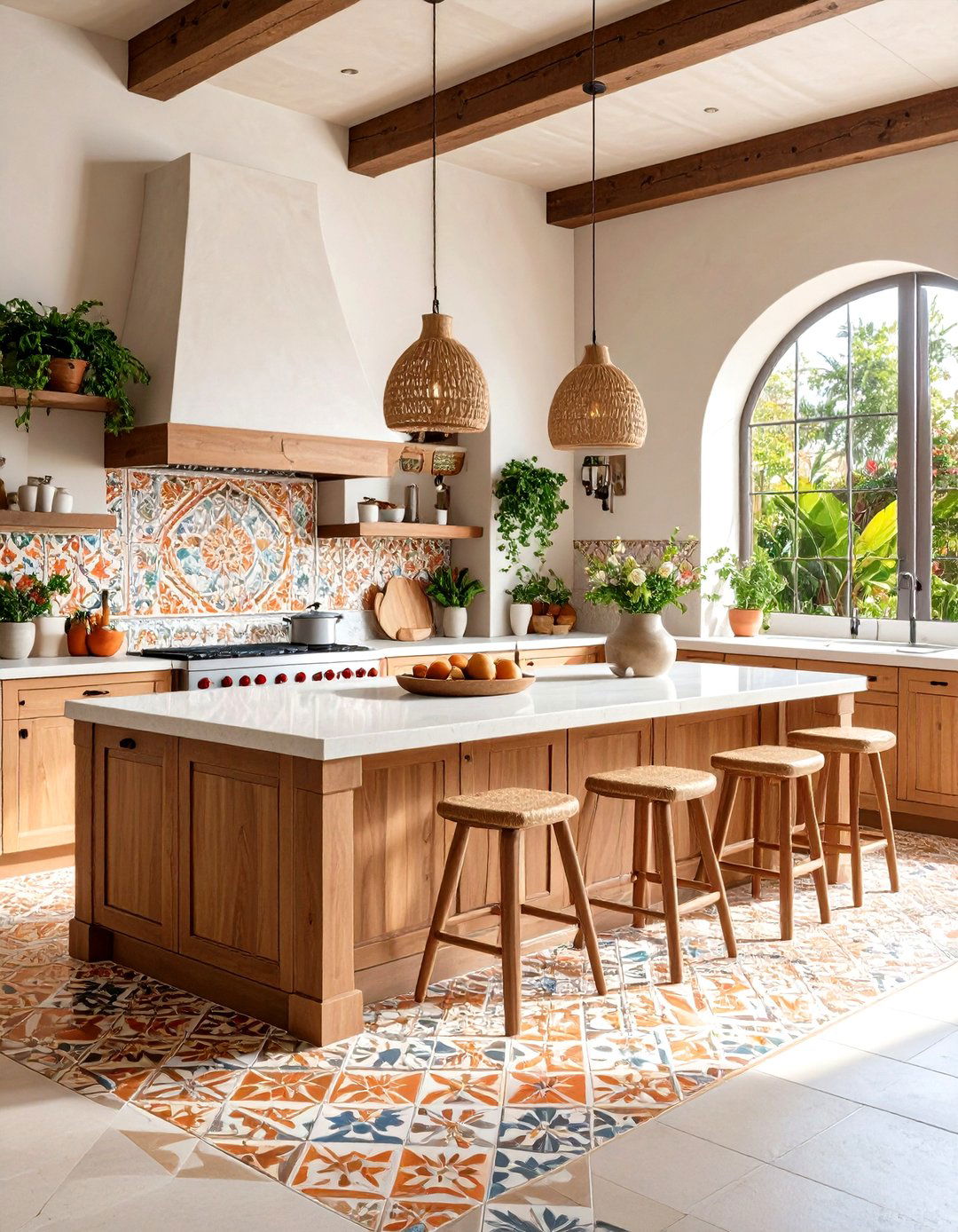 Stucco Kitchen with Tile Countertop Mosaic Design - 24 Stucco Outdoor Kitchen Ideas
