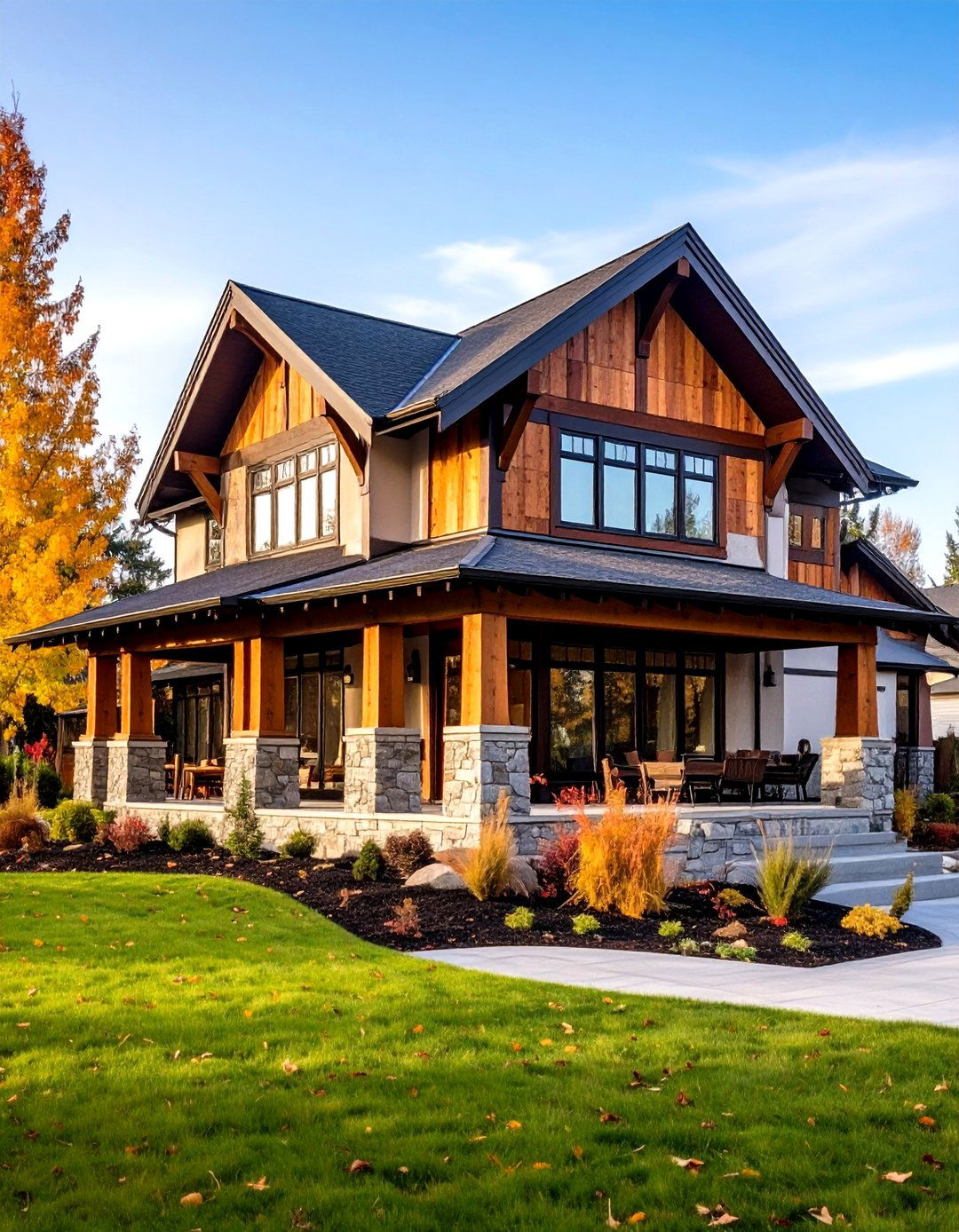 Stucco and Timber Frame Design - 24 Craftsman Style House Exterior Ideas