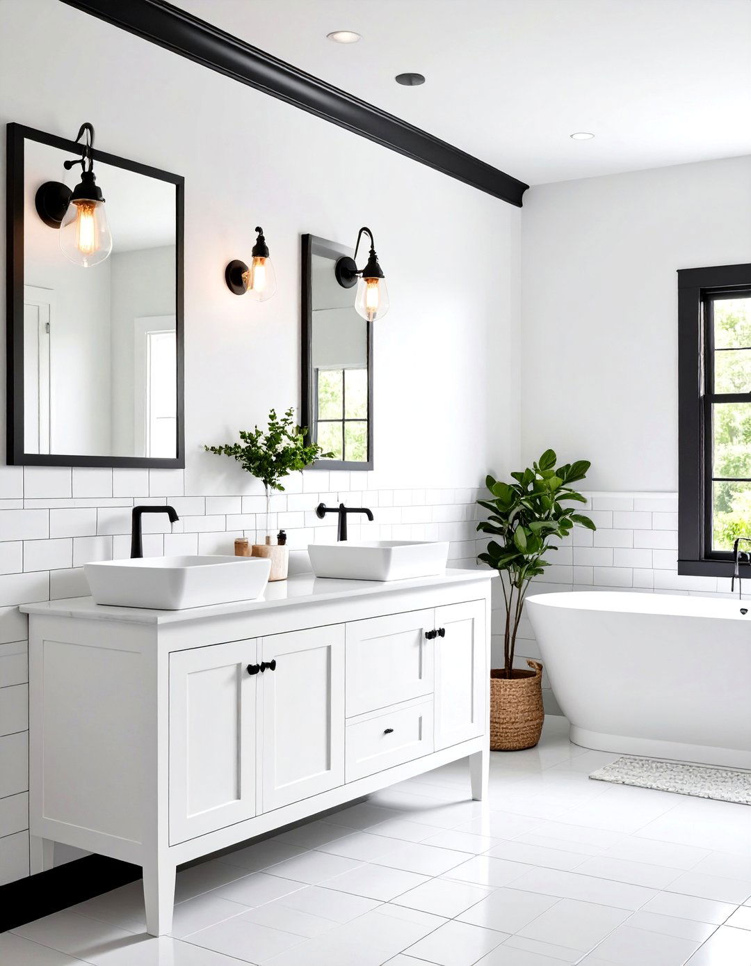 Subway Tile Border Powder Room - 24 Black and White Powder Room Ideas