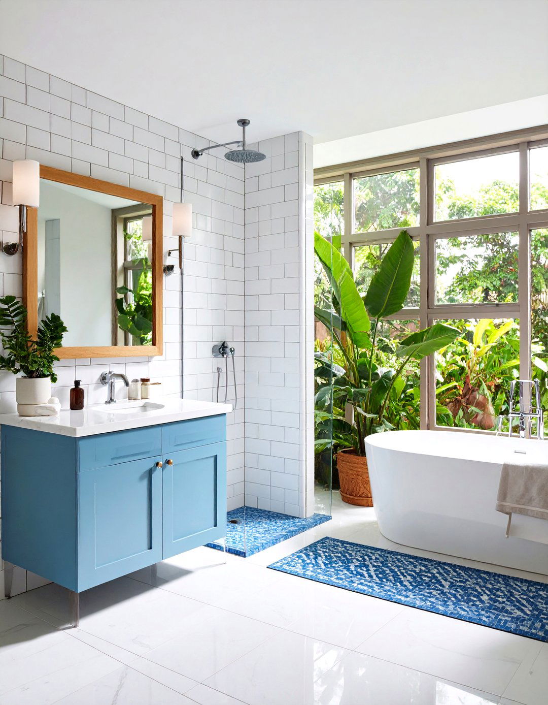 Subway Tile Shower Sanctuary - 24 Blue and White Bathroom Ideas