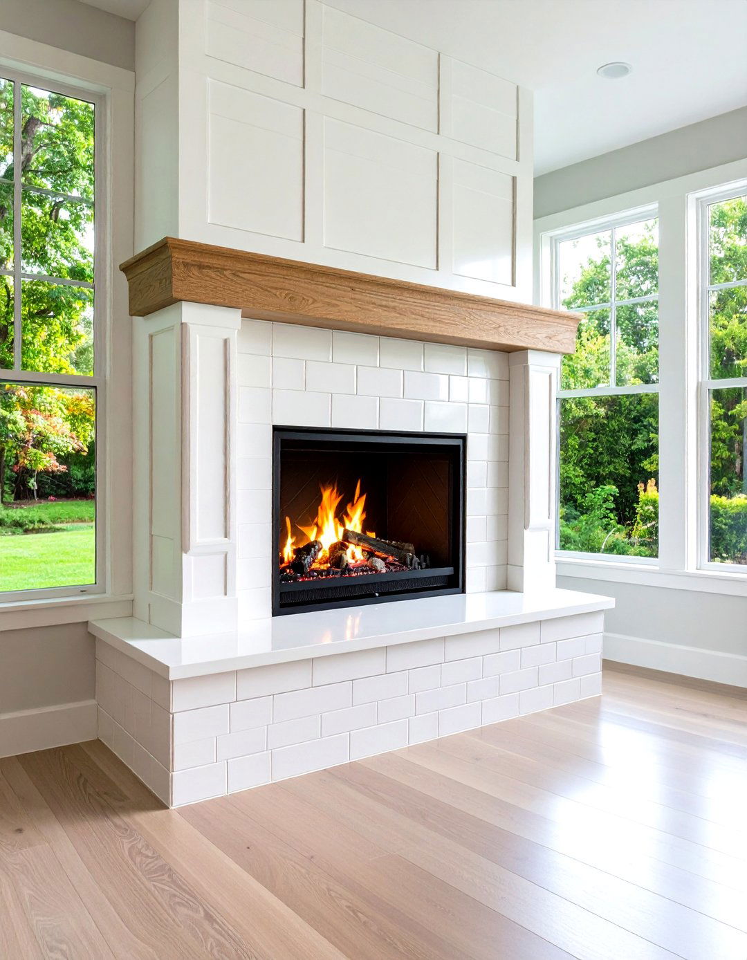 Subway Tile Stacked Pattern Modern - 24 Two-story Fireplace Ideas