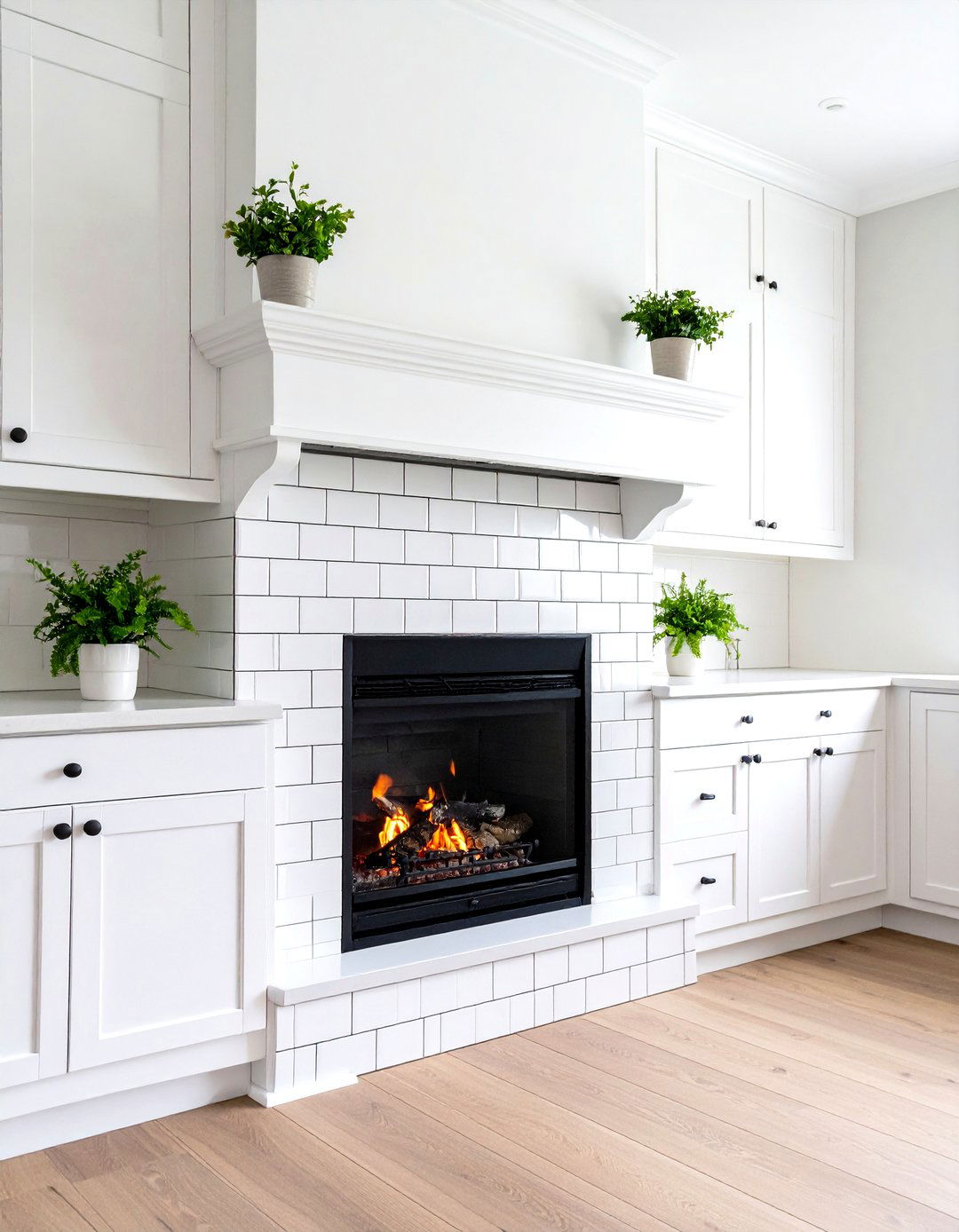 Subway Tile Surround Elegance - 24 Farmhouse Fireplace Ideas