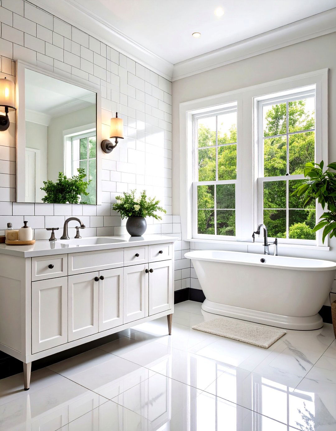 Subway Tile with Dark Grout Accent - 24 Small White Bathroom Ideas