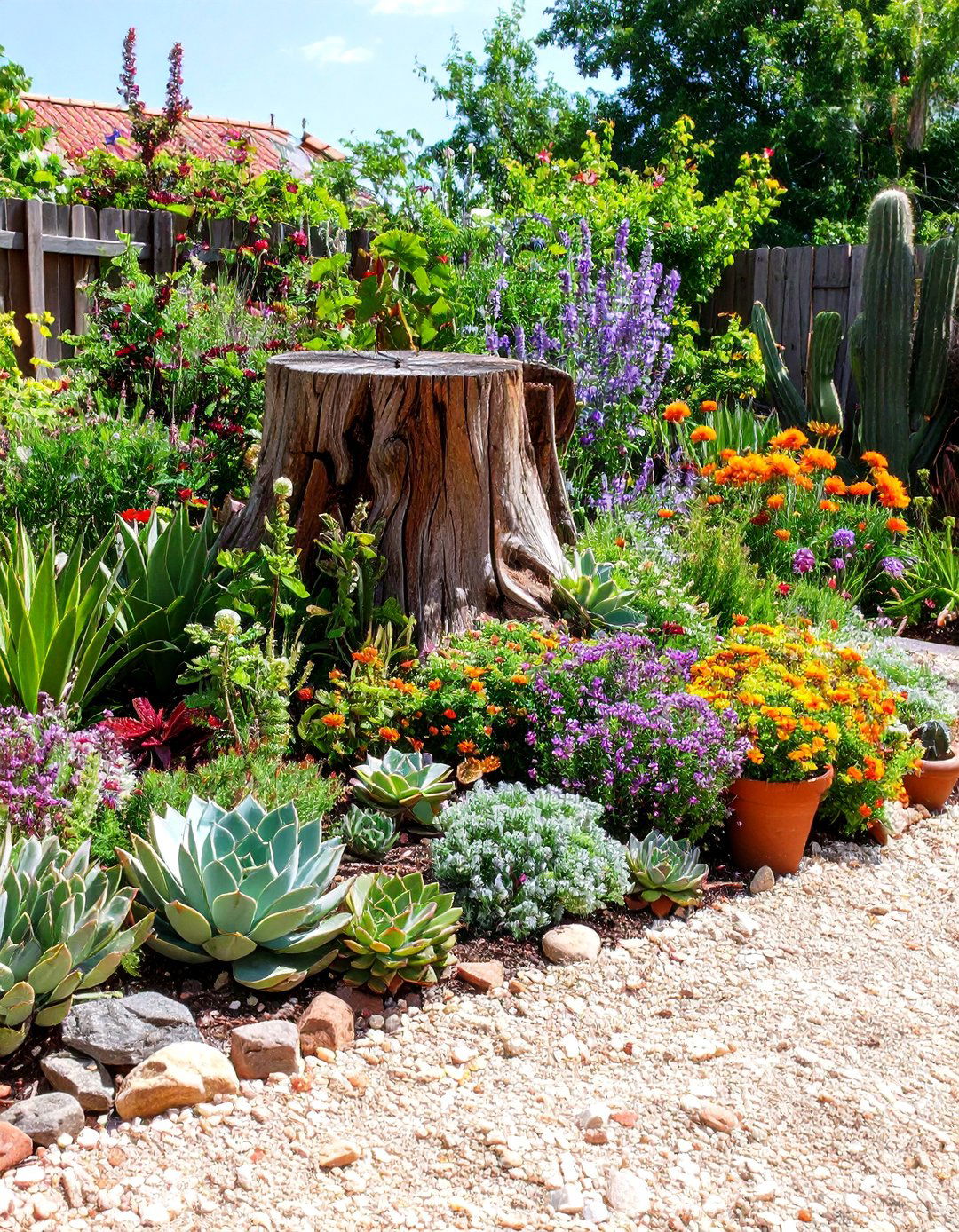 Succulent Desert Oasis Stump Design - 24 Tree Stump Fairy Garden Ideas