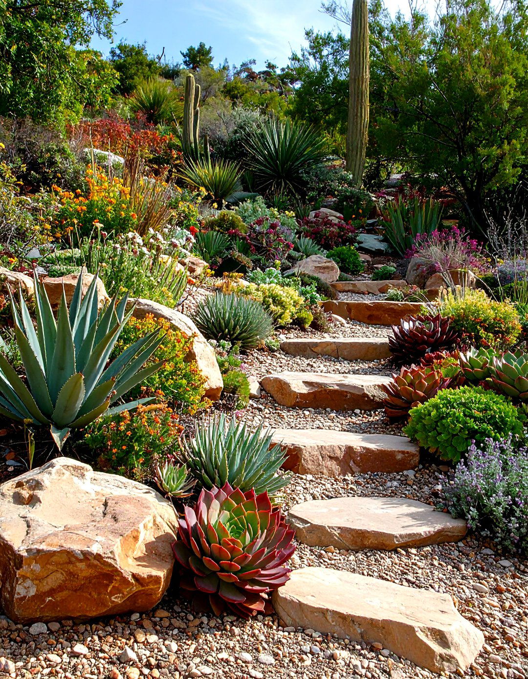 Succulent Rock Garden Terraces - 24 Hillside Terraced Garden Ideas