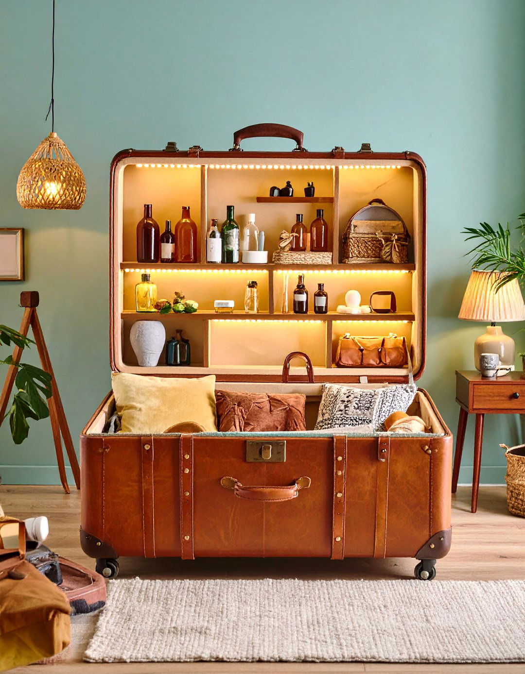 Suitcase Wall Mounted Bar - 24 Home Bar Ideas On A Budget