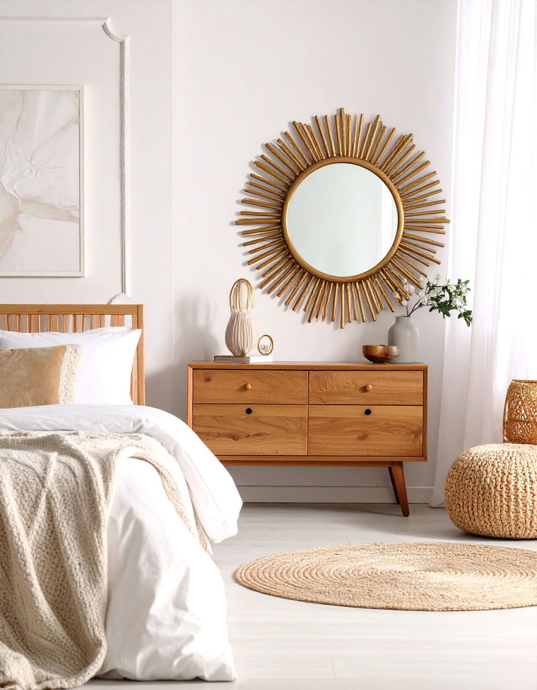 Sunburst Mirror Decor - 24 Midcentury Modern Bedroom Decorating Ideas