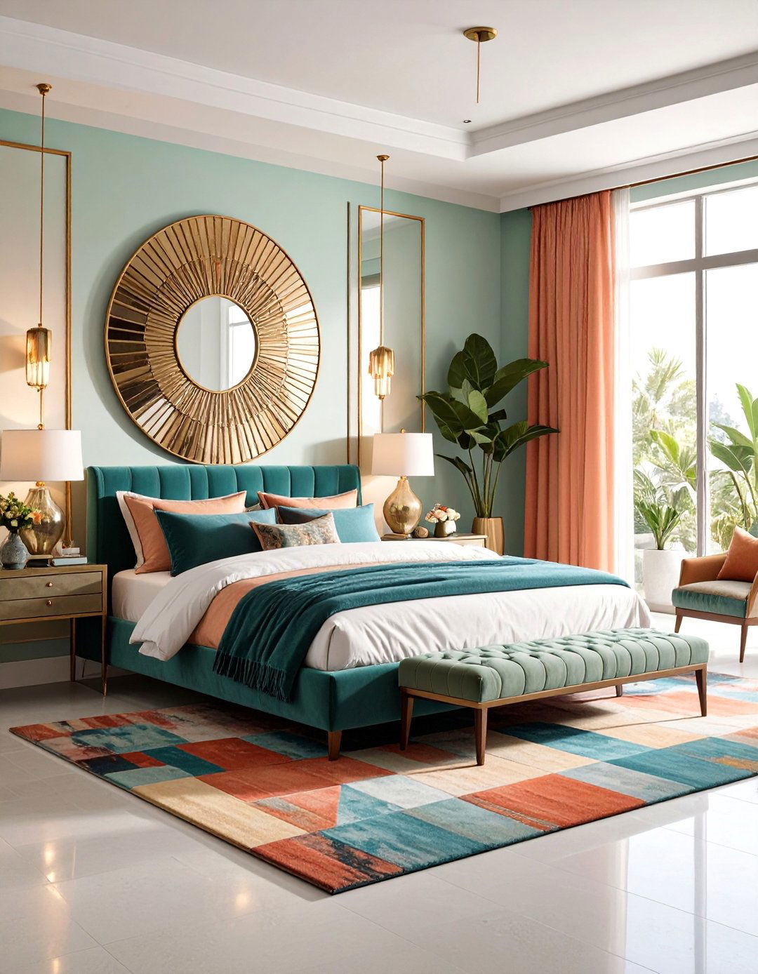 Sunburst Mirror Focal Point Bedroom - 24 Art Deco Bedroom Ideas