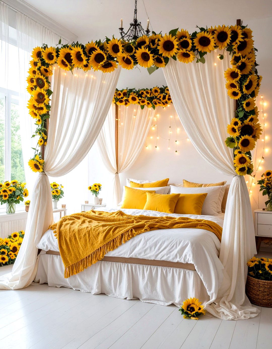 Sunflower Canopy Bed Romance - 24 Sunflower Bedroom Ideas