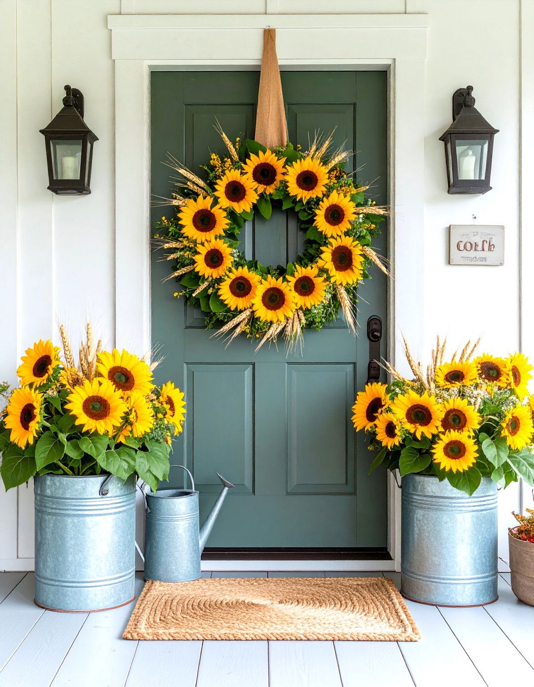 Sunflower Farmhouse Display - 24 Summer Front Door Decor Ideas