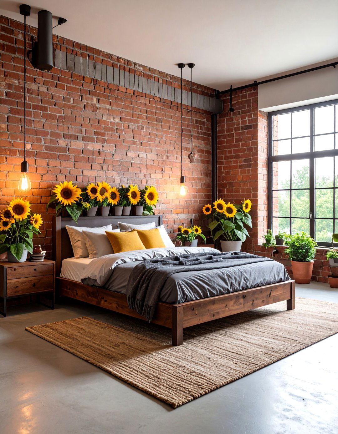 Sunflower Industrial Loft Bedroom Style - 24 Sunflower Bedroom Ideas