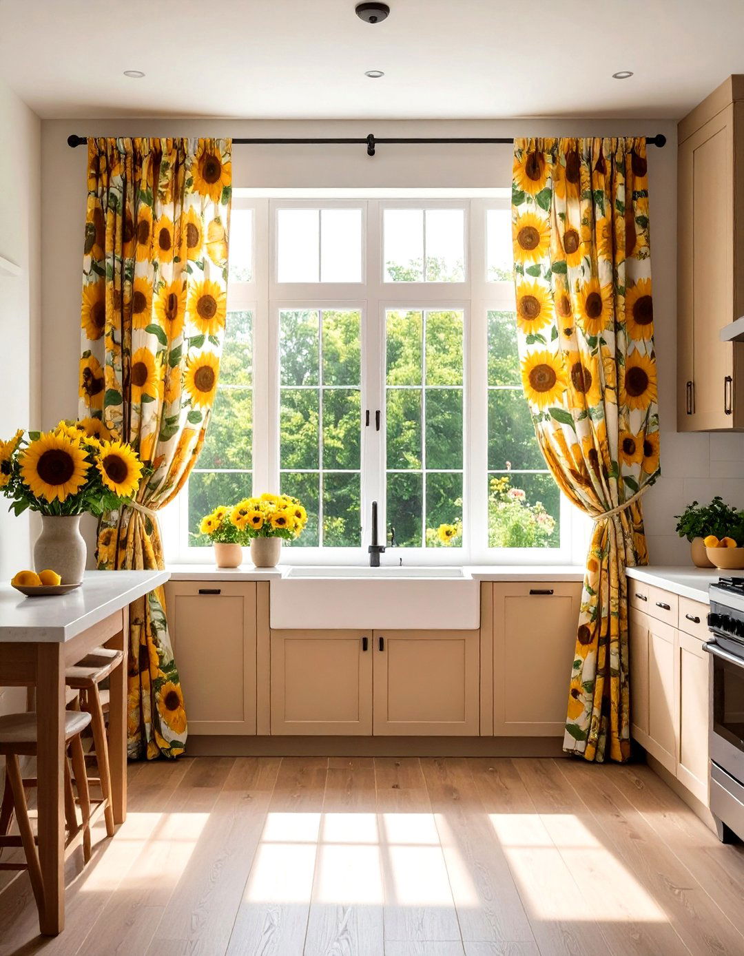 Sunflower Print Curtains for Bright Country Style - 24 Kitchen Curtain Ideas