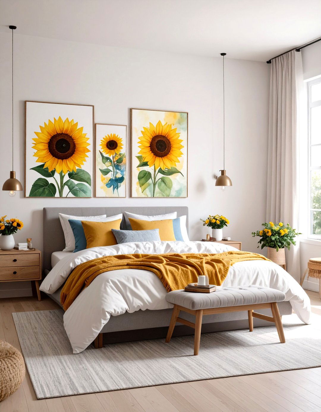 Sunflower Watercolor Art Bedroom - 24 Sunflower Bedroom Ideas
