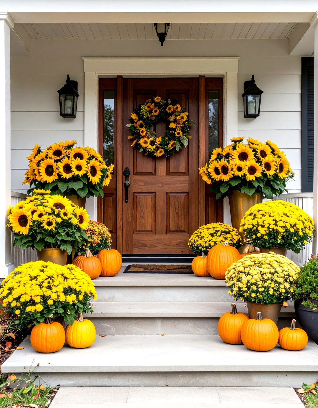 Sunflower and Golden Accent Theme - 24 Front Door Fall Decor Ideas