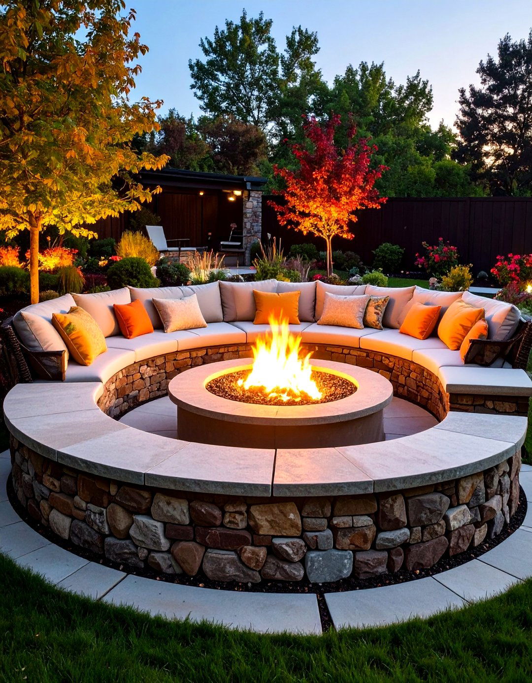 Sunken Fire Pit with Built in Stone Seating - 24 Fire Pit Ideas