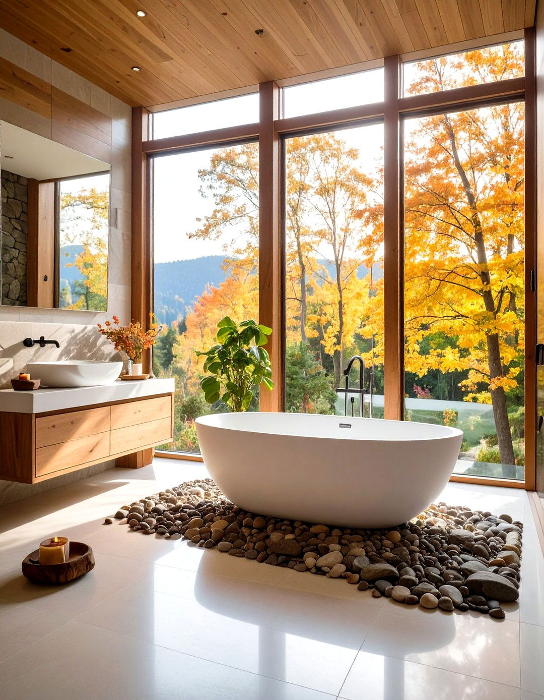Sunken Tub Bathroom with Floor to Ceiling Windows - 24 Mid-century Modern Bathroom Ideas